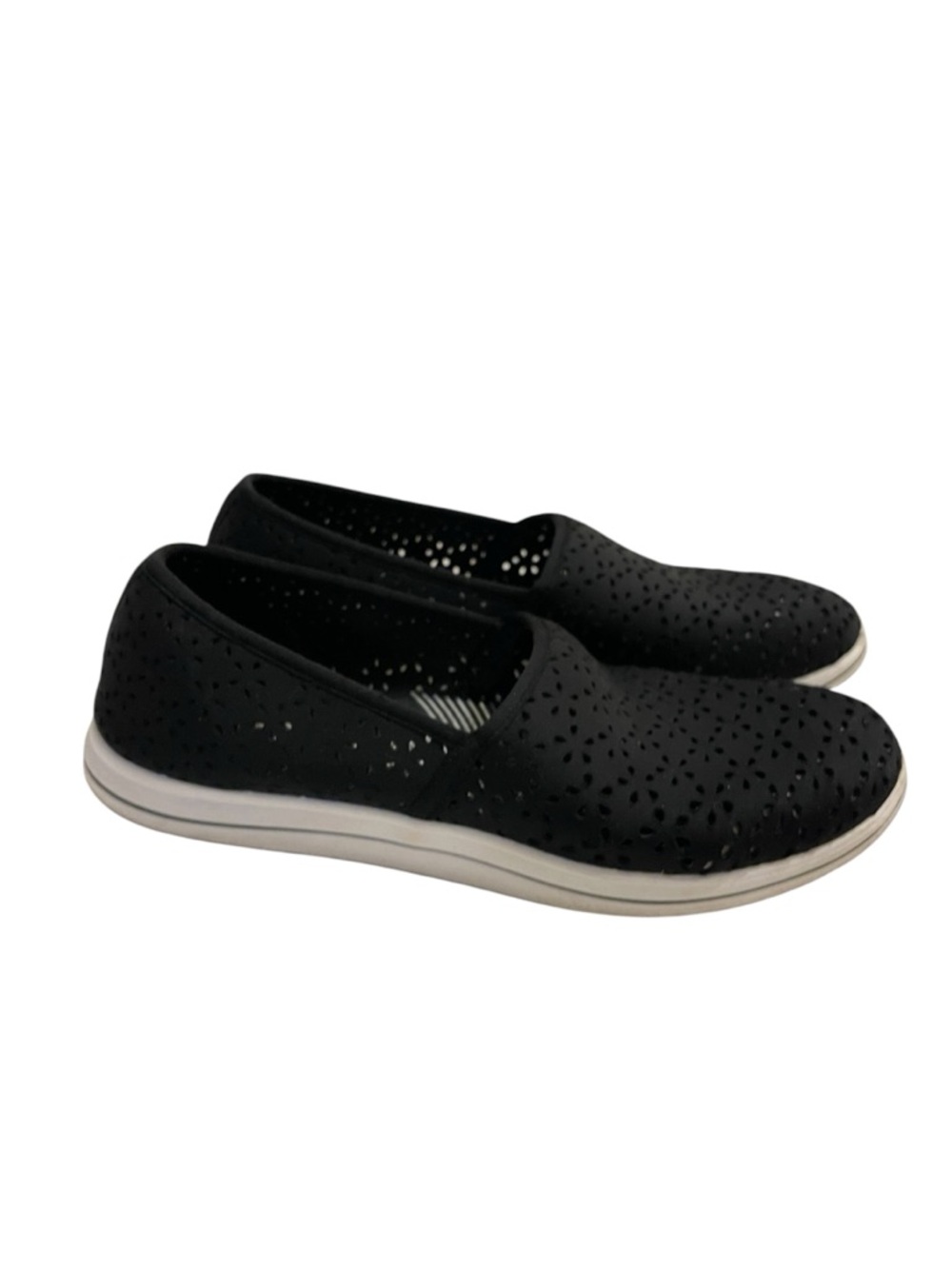 Clarks Cloudsteppers Breeze Emily Black Perforated Slip-On Women's Casual Shoes - Picture 5 of 7